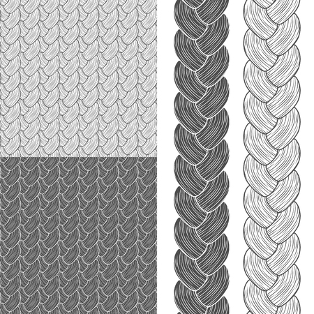 set of seamless patterns with pigtails.のイラスト素材