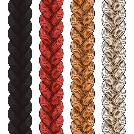 Set of colored pigtails. Seamless patterns.のイラスト素材