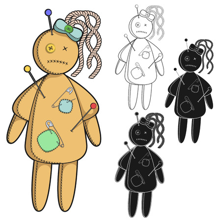 set of images with a voodoo doll. Isolated objects on a white background.のイラスト素材