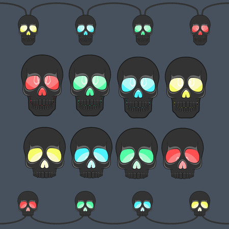 Garland with lights in the form of a skull. Isolated objects.のイラスト素材