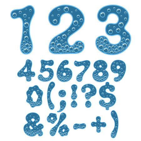 Numbers and symbols of sparkling water. Vector isolated objects.のイラスト素材