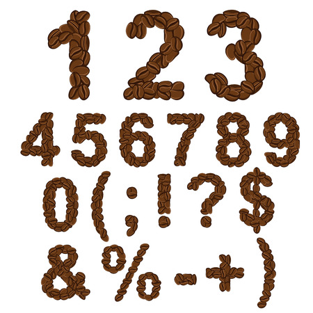 Numbers and symbols of coffee. Isolated vector objects on white.のイラスト素材