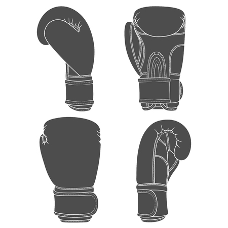 Set of illustrations with boxing gloves. Isolated vector objects on white background.のイラスト素材