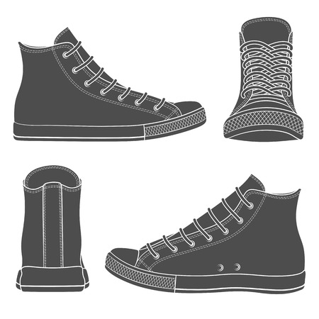 Vector set with sneakers, gumshoes. Isolated objects on white background.のイラスト素材