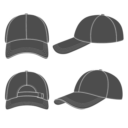 Set of black and white illustrations with a baseball cap. Isolated vector objects on white background.のイラスト素材