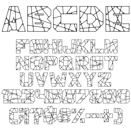 Black and white alphabet, numbers and signs. Isolated vector objects on white background.のイラスト素材