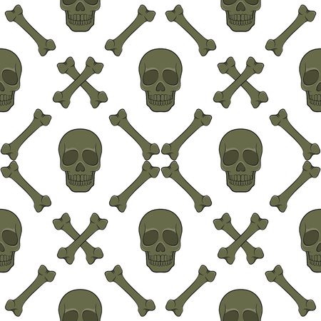 Set of seamless patterns with skull and bones. Vector colored backgrounds on white.のイラスト素材