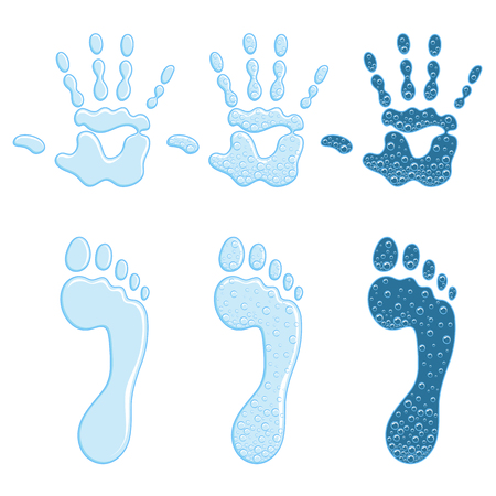 Set of color illustrations with a footprint and a handprint. Isolated vector objects on white background.のイラスト素材