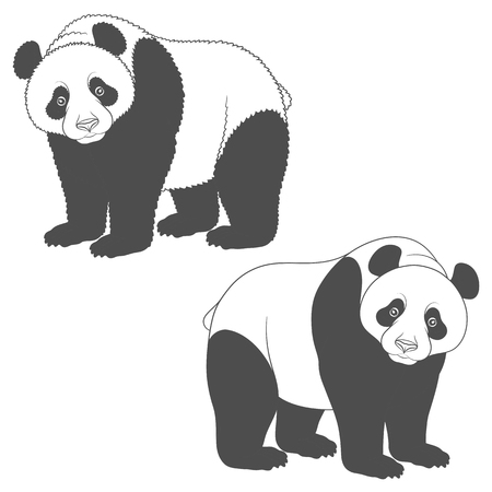 Black and white image of panda. Isolated vector objects on white background.のイラスト素材