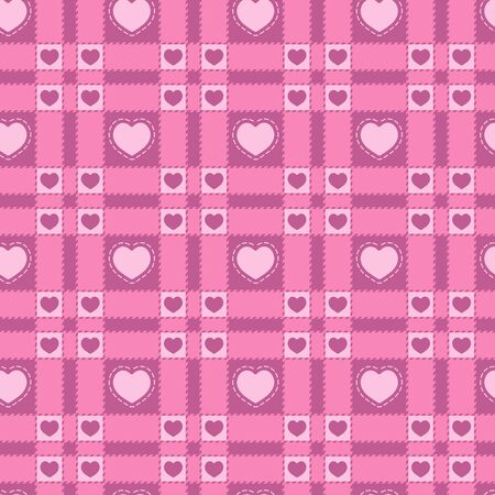 Seamless pattern with a plaid and pink hearts. Vector background.のイラスト素材