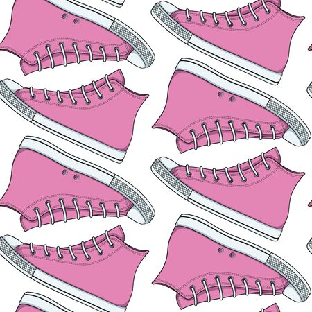 Seamless pattern with pink girls sneakersのイラスト素材