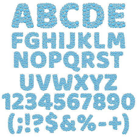 Alphabet, numbers and signs made of bubbles. Isolated vector objects on a white background.のイラスト素材