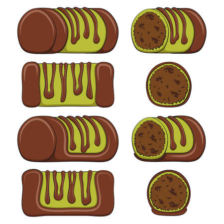 Set of color illustrations with green punschrulle, dammsugare. Isolated vector objects on a white background.のイラスト素材
