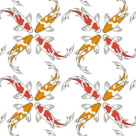 Seamless pattern with red and orange koi fish carps. Colored vector background.のイラスト素材