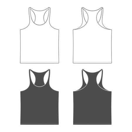 Set of black and white illustrations with sports jersey, shirt for fitness. Isolated vector objects on a white background.のイラスト素材