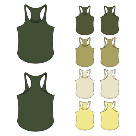 Set of color illustrations with sports khaki green jersey, shirt for fitness. Isolated vector objects on white background.のイラスト素材