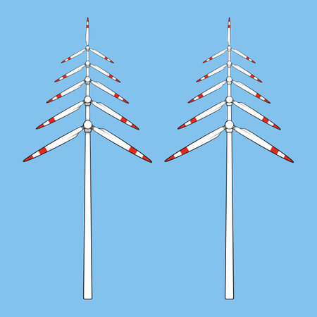 Set of color illustrations with Christmas tree made of propellers, windmill blades, wind turbine. isolated vector objects.のイラスト素材