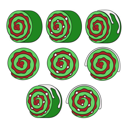 Set of colored green and red Christmas roll illustrations. Isolated vector objects on a white background.のイラスト素材