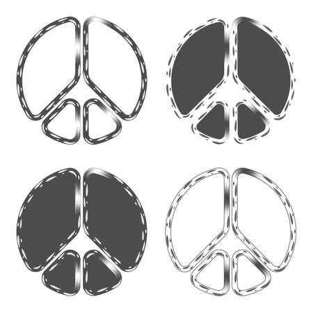 Set of black and white illustrations with peace sign. Isolated vector objects on white background.のイラスト素材