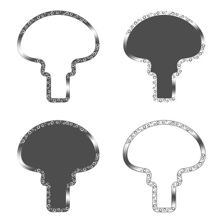 Set of black and white illustration with fly agaric mushroom. Isolated vector objects on white background.のイラスト素材
