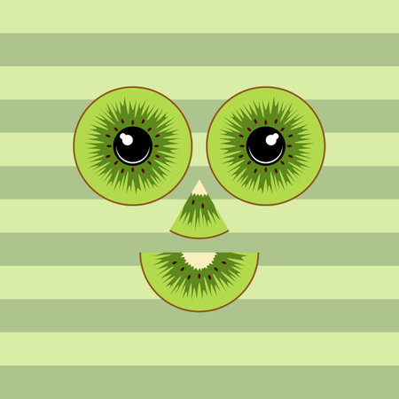 Cheerful smiling face made from slices of green kiwi. Isolated vector object.のイラスト素材