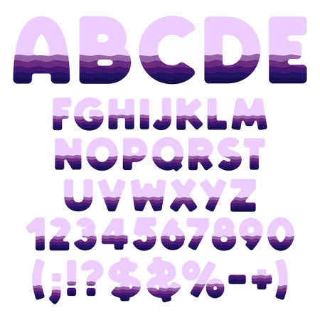 Font, alphabet, letter, number and sign from layers. Isolated vector objects on white backgroundのイラスト素材
