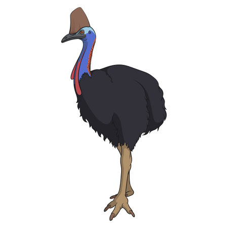 Color illustration with cassowary bird, casuarius. Isolated vector object on white background.のイラスト素材
