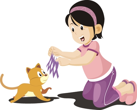 Little girl and cute cate.のイラスト素材