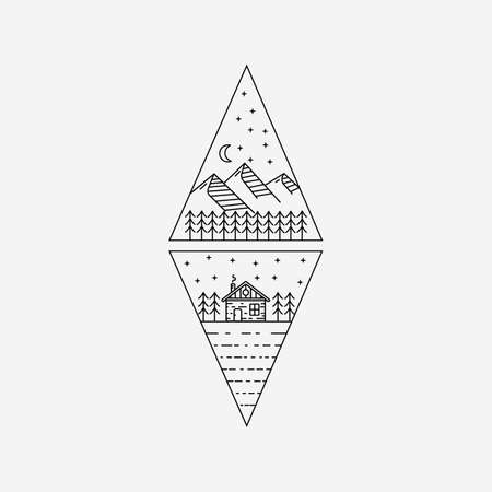 cabin, cottage line art logo vector illustration design. mountain cottage symbol outlineのイラスト素材