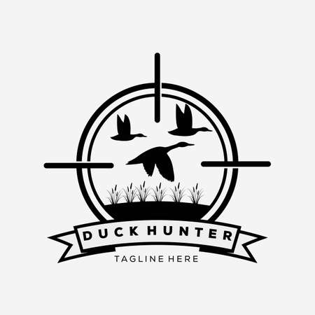 flying duck symbol. duck hunter logo vector illustration designのイラスト素材