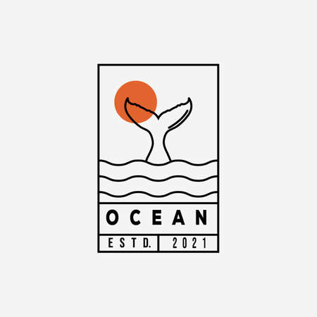 ocean whale tail line art logo vector illustration design. ocean symbolのイラスト素材