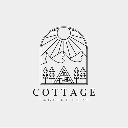 natural wooden cabin cottage line art vector illustration designのイラスト素材