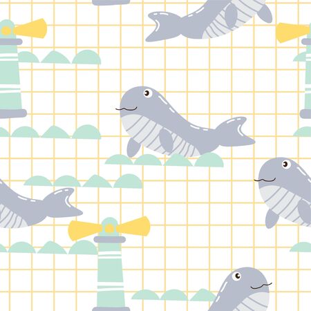 Cute Whale seamless patternのイラスト素材