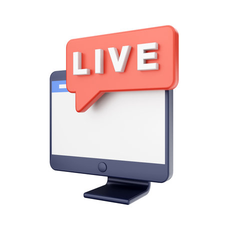 Live streaming concept on computer screen. 3D rendering. Isolated on white.の写真素材