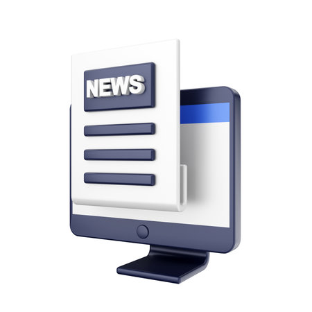 3d render of computer with news symbol. Isolated white background.の写真素材