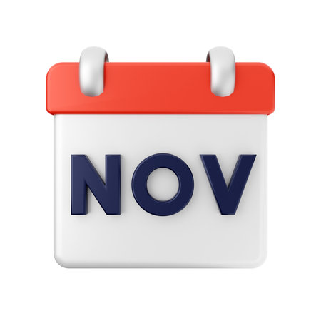 Calendar icon November. 3d illustration on white backgroundの写真素材