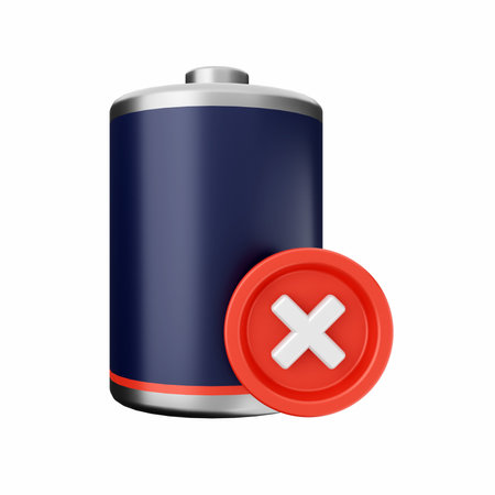 Battery with a cross mark on a white background. Vector illustration.