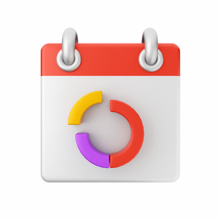 Calendar with pie chart on a white background. 3d rendering.の写真素材