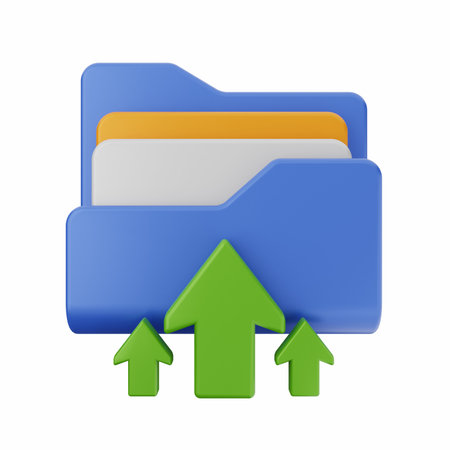 3d rendering of blue folder with arrows up on white background.の写真素材