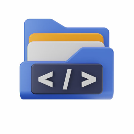 3d rendering of a file folder with coding on a white backgroundの写真素材