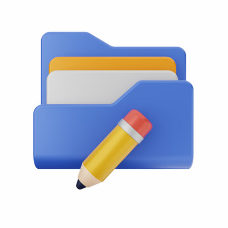 Blue folder with pencil isolated on white background. 3d rendering.の写真素材