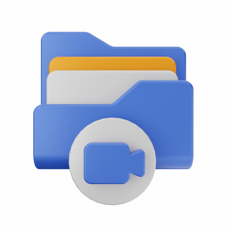 Blue folder with video icon on a white background. 3d rendering.の写真素材