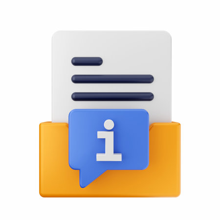3d rendering of information icon on a file folder over white backgroundの写真素材