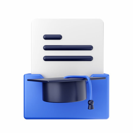 3d render of graduation cap with diploma in blue box isolated on white backgroundの写真素材