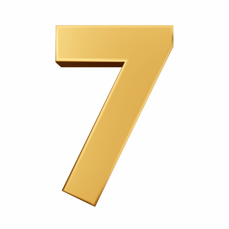3d shiny gold number 7 isolated on white background - 3d renderingの写真素材