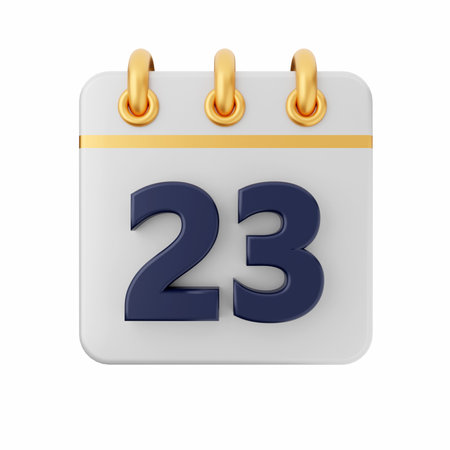 Calendar with date of 23 december, 3d render, white backgroundの写真素材
