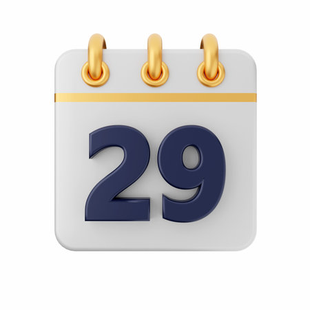 Calendar icon 29, isolated on white background. 3d render.の写真素材