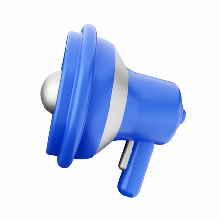 Blue megaphone on a white background. 3d rendering.の写真素材