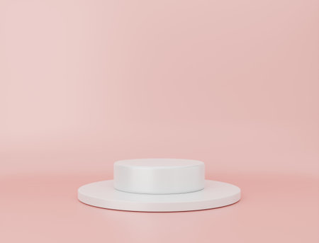 White podium on pink background. 3d render. Minimal scene.の写真素材