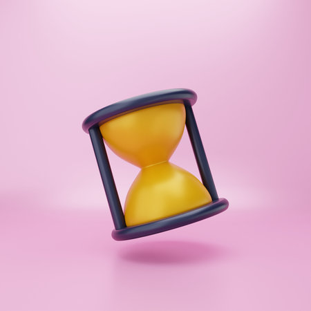 Yellow hourglass on a pink background. 3d render illustration.の写真素材